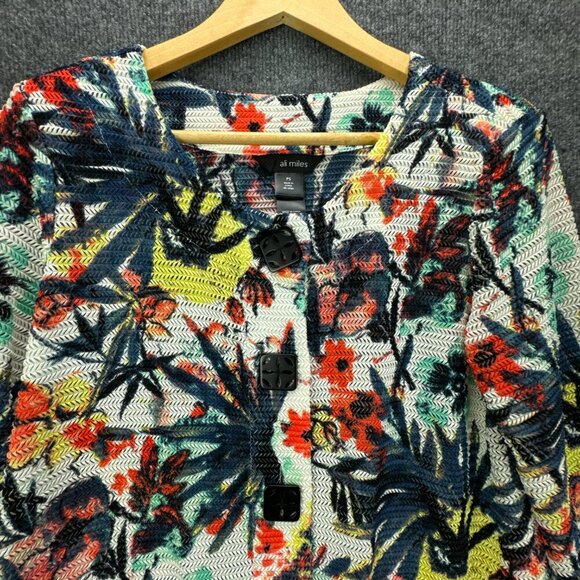 Ali Miles Cardigan Womens Petite Small Breathable Button Up Pockets Tropical - Picture 2 of 16